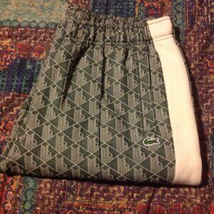 Lacoste Men's XL Monogram Jacquard Green Tracksuit Pants with White Accents- NWT